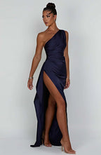 Women's High Slit One Shoulder Gown – Formal Evening Maxi Dress
