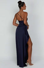 Women's High Slit One Shoulder Gown – Formal Evening Maxi Dress