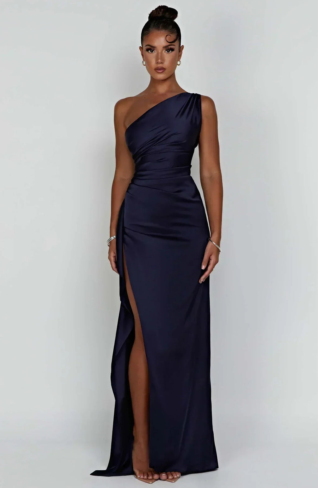 Women's High Slit One Shoulder Gown – Formal Evening Maxi Dress