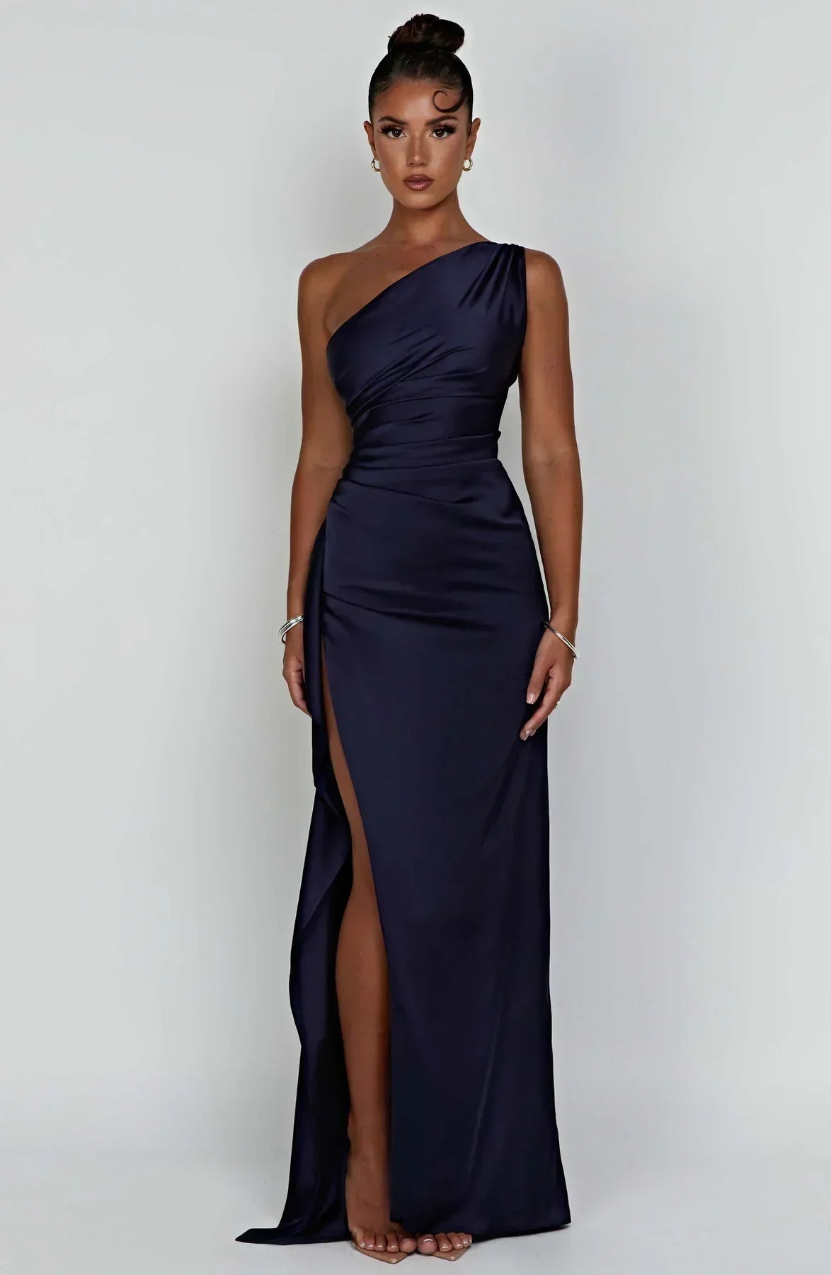 Women's High Slit One Shoulder Gown – Formal Evening Maxi Dress