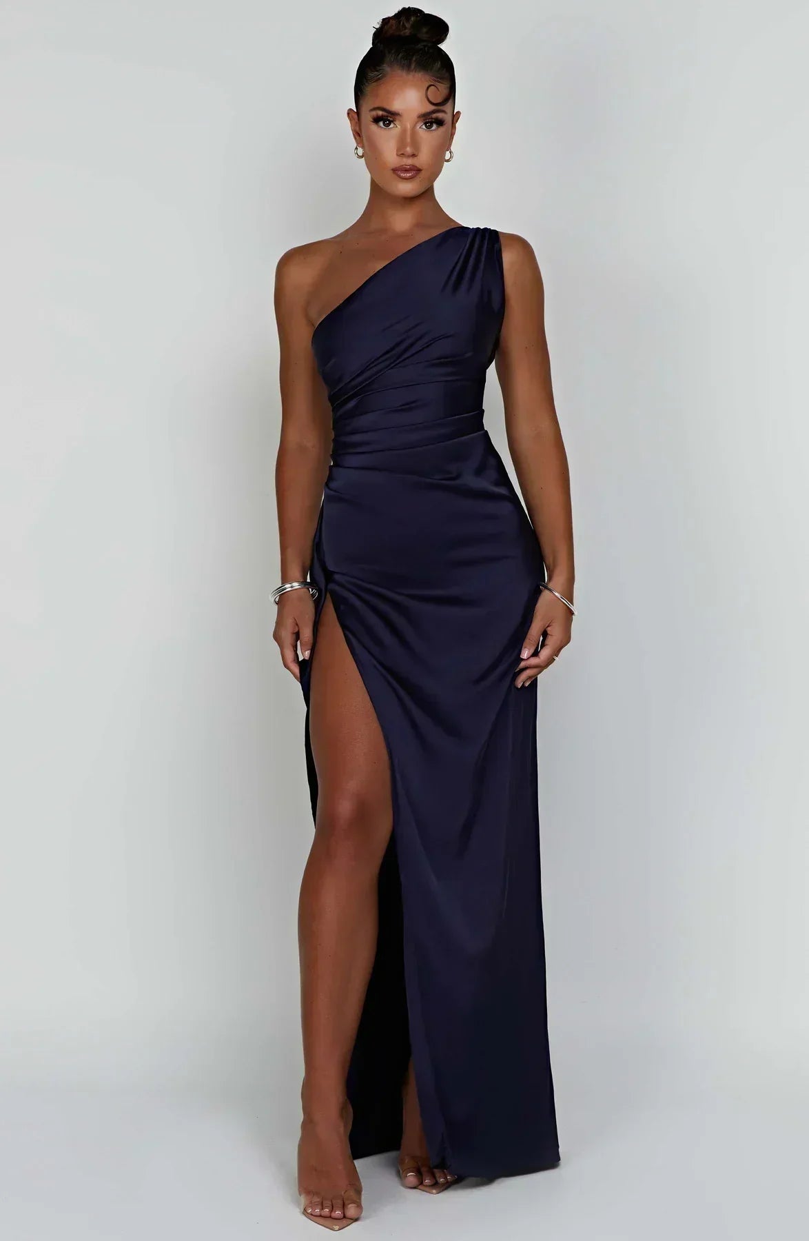 Women's High Slit One Shoulder Gown – Formal Evening Maxi Dress
