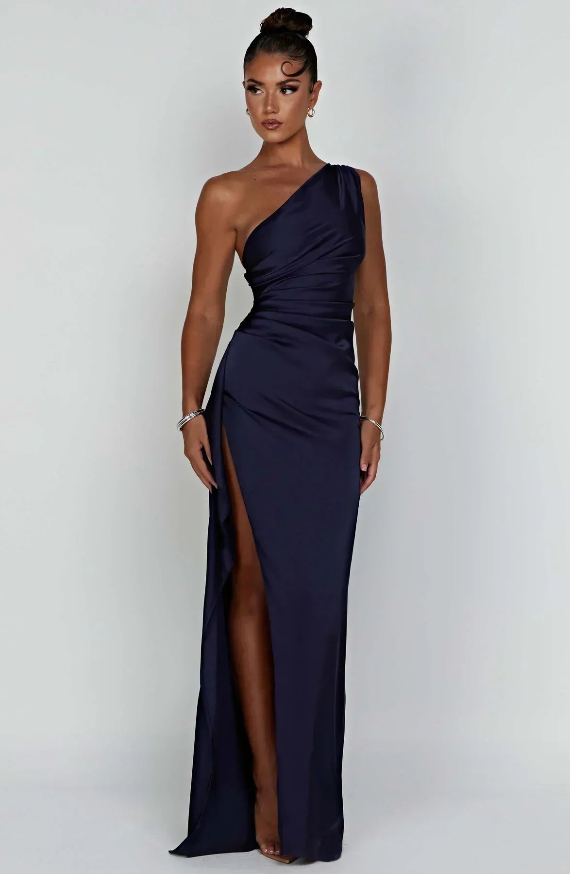 Women's High Slit One Shoulder Gown – Formal Evening Maxi Dress
