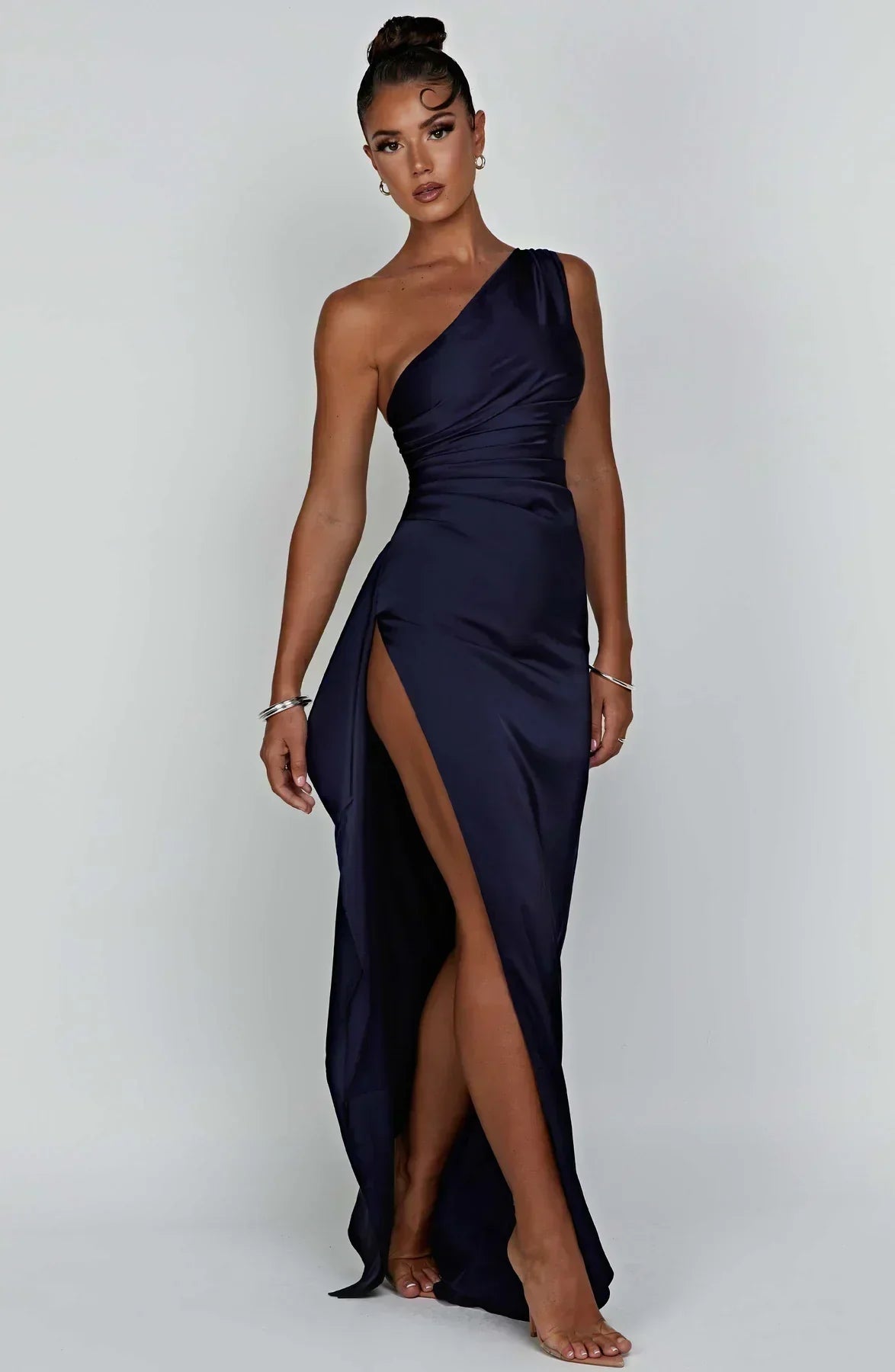 Women's High Slit One Shoulder Gown – Formal Evening Maxi Dress