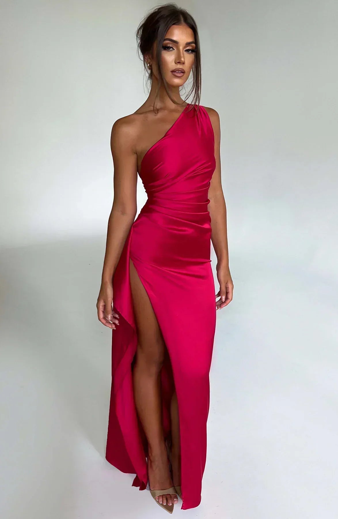 Women's High Slit One Shoulder Gown – Formal Evening Maxi Dress