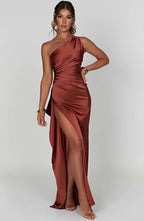 Women's High Slit One Shoulder Gown – Formal Evening Maxi Dress