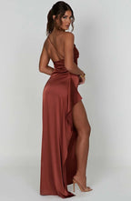 Women's High Slit One Shoulder Gown – Formal Evening Maxi Dress