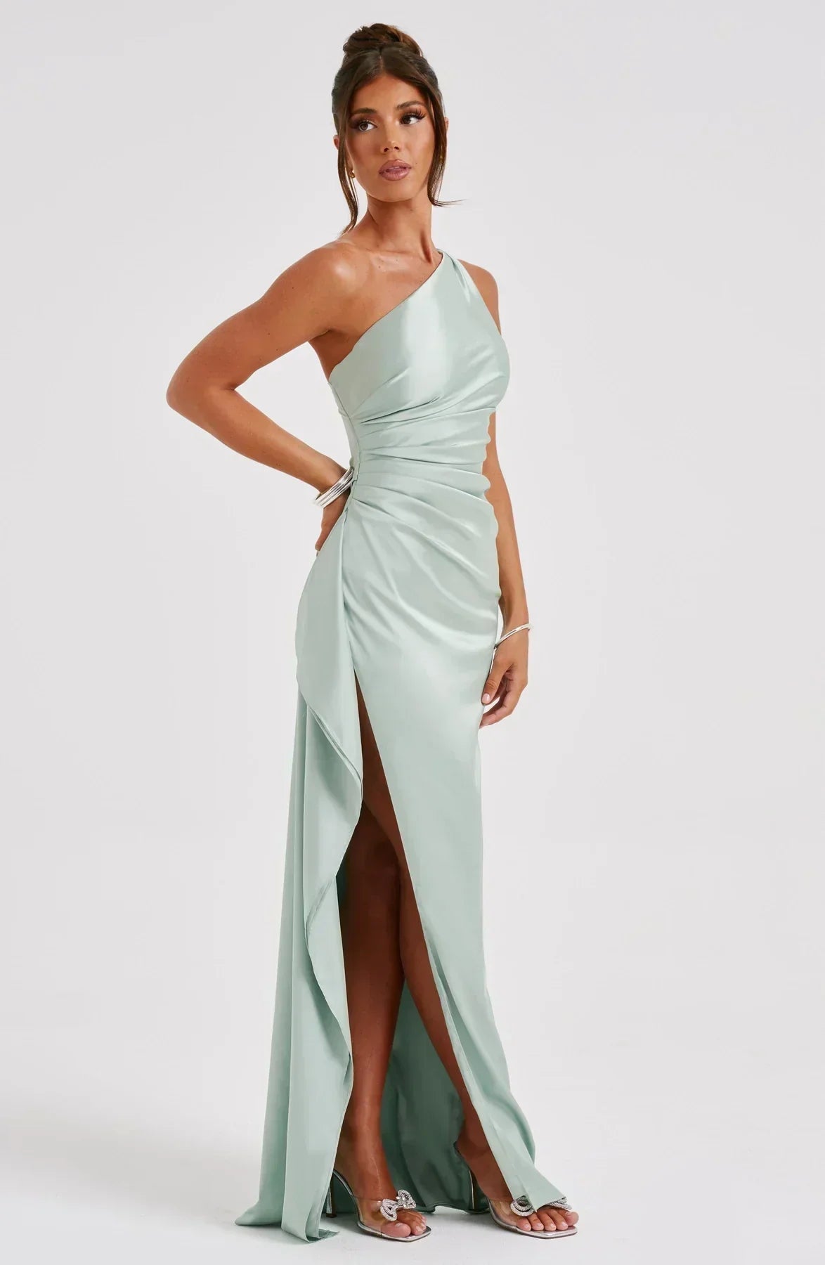 Women's High Slit One Shoulder Gown – Formal Evening Maxi Dress
