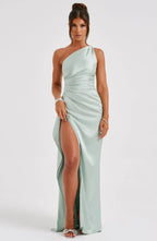 Women's High Slit One Shoulder Gown – Formal Evening Maxi Dress