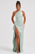 Women's High Slit One Shoulder Gown – Formal Evening Maxi Dress