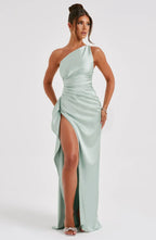 Women's High Slit One Shoulder Gown – Formal Evening Maxi Dress