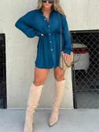Women's Belted Romper Mini Dress – Built-In Shorts Cocktail Dress