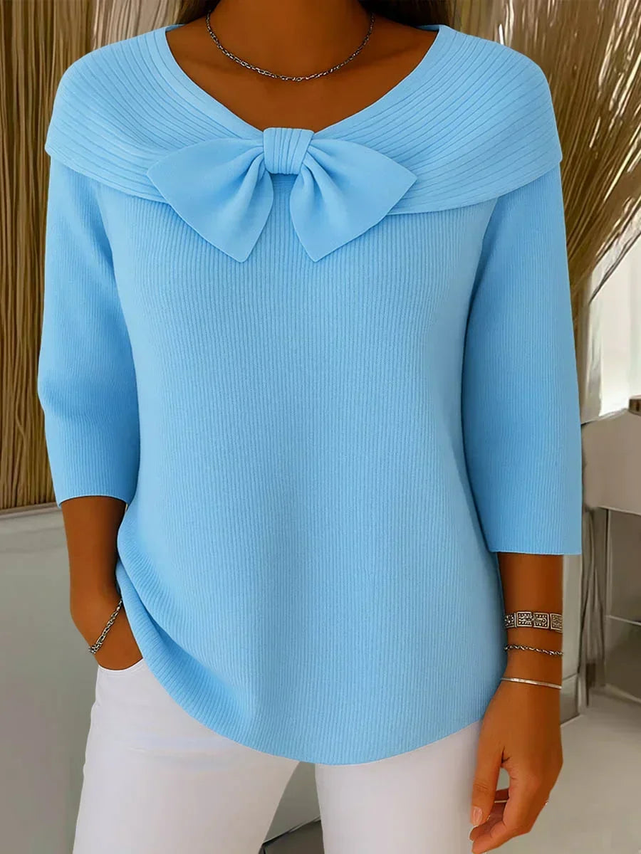Women's Fitted Bow Detail Top – Long Sleeve Dressy Top
