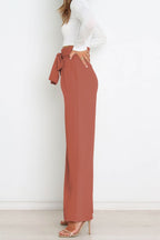 Women's Bow Tie Paperbag Waist Pants – High Rise Wide Leg Trousers