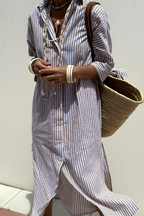 Women's Striped Summer Midi Dress – Flowy Relaxed Day Dress