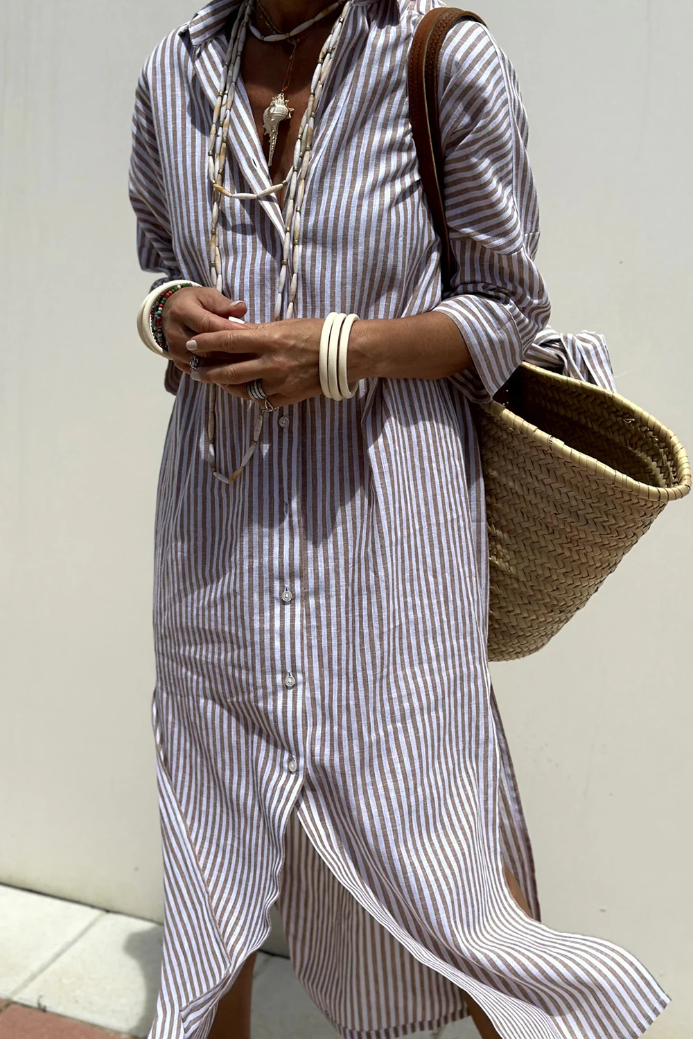 Women's Striped Summer Midi Dress – Flowy Relaxed Day Dress