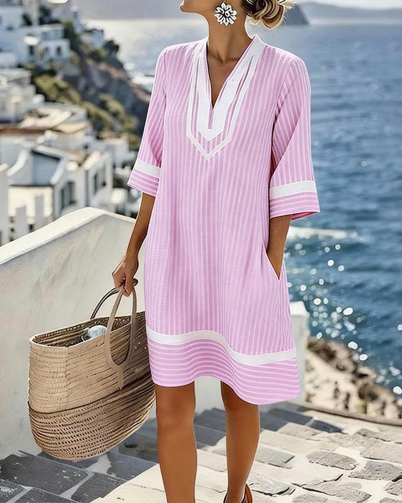 Women's Striped Summer Mini Dress – Short Sleeve Relaxed Dress