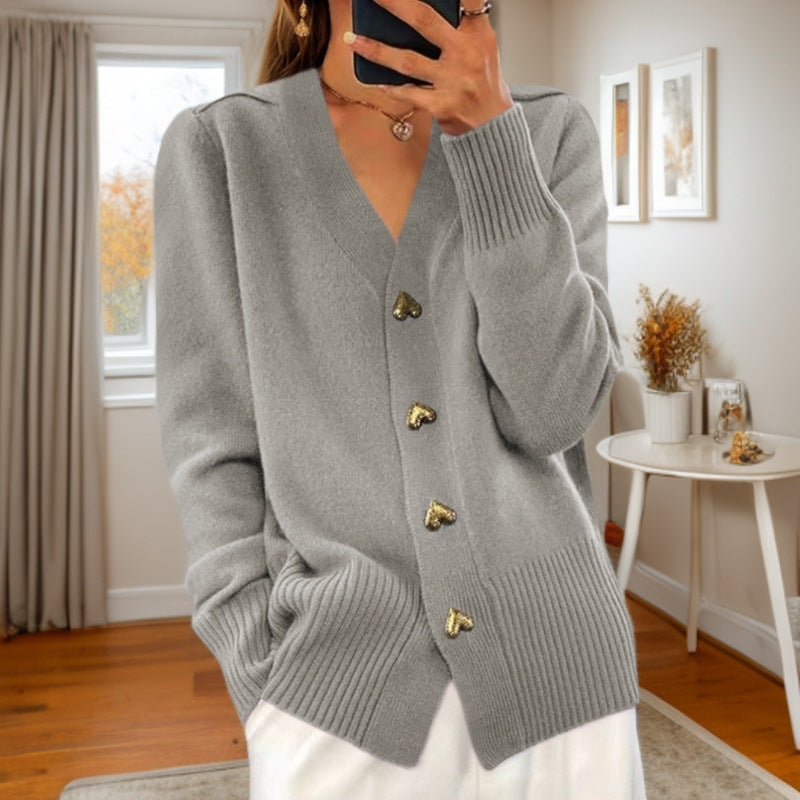 Women's Heart Button Cardigan – Long Sleeve Knit Cardigan