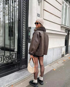 Women's Plush Lined Winter Jacket – Oversized Faux Leather Jacket