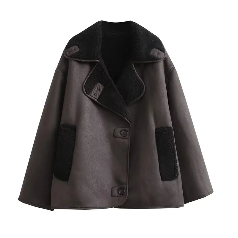 Women's Plush Lined Winter Jacket – Oversized Faux Leather Jacket