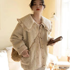 Women's Ruffle Collar Winter Coat – Plush Relaxed Jacket