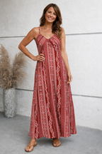 Women's Printed Strappy Maxi Dress – Spaghetti Strap Flowy Long Dress