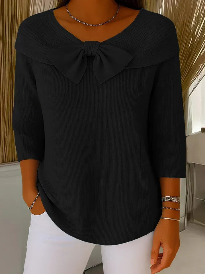 Women's Fitted Bow Detail Top – Long Sleeve Dressy Top