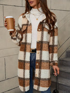 Women's Checked Teddy Coat – Oversized Fleece Winter Overcoat