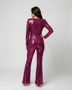 Women's Long Sleeve Sequin Jumpsuit – Fitted Cocktail Party Jumpsuit