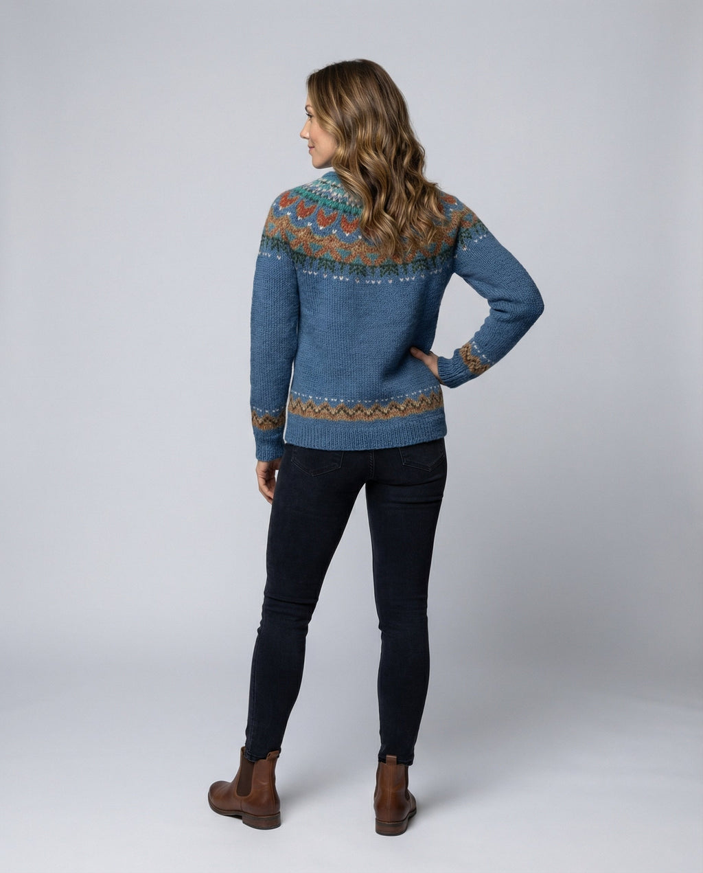 Women's Vintage Nordic Sweater – Icelandic Pattern Crew Neck Pullover