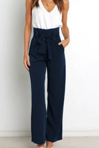 Women's Bow Tie Paperbag Waist Pants – High Rise Wide Leg Trousers