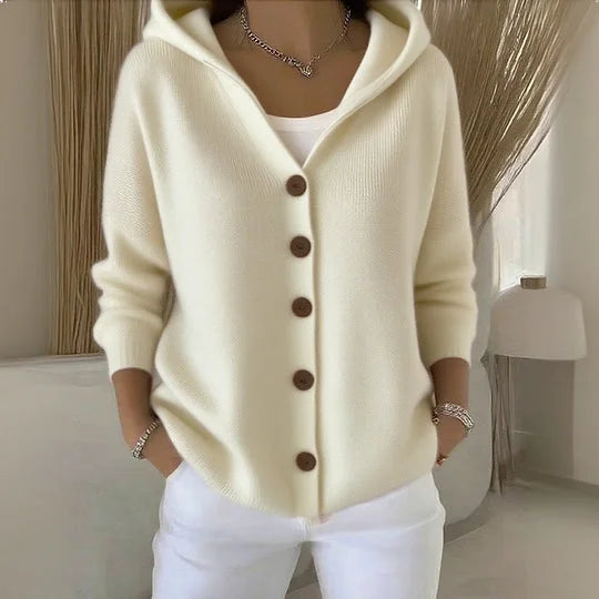 Women's Hooded Knit Cardigan – Button Front Sweater Jacket