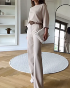 Women's Tailored Pants Set – Relaxed Top & Wide Leg Dress Trousers