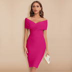 Women's Off Shoulder Wedding Guest Bodycon Dress – V-Neck Fitted Cocktail Dress