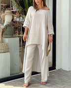 Women's Long Sleeve Leisure Set – Relaxed Top & Coordinated Pants