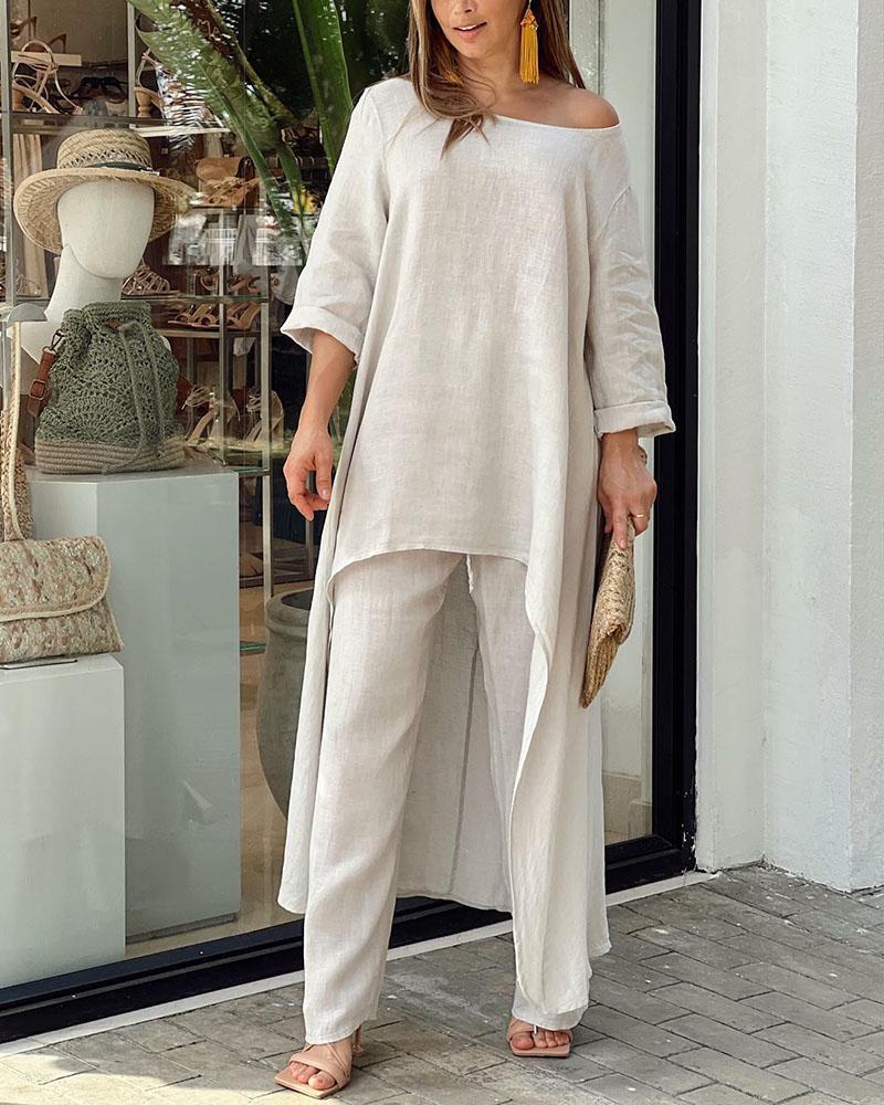 Women's Long Sleeve Leisure Set – Relaxed Top & Coordinated Pants