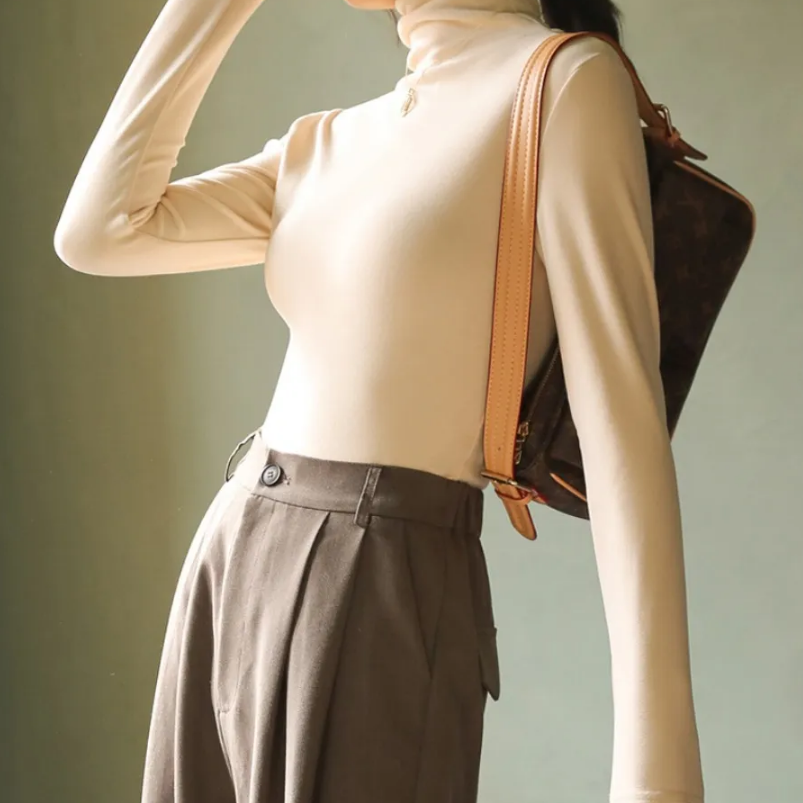 Women's Velour High Neck Top – Plush Long Sleeve Turtleneck Top
