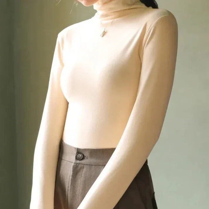 Women's Velour High Neck Top – Plush Long Sleeve Turtleneck Top