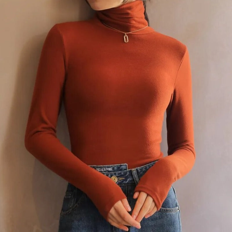 Women's Velour High Neck Top – Plush Long Sleeve Turtleneck Top