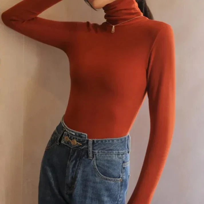 Women's Velour High Neck Top – Plush Long Sleeve Turtleneck Top