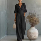 Women's V-Neck Wide Leg Jumpsuit – High Waist Pocket Formal Jumpsuit