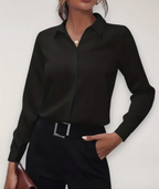 Women's Button Front Tailored Blouse – Long Sleeve Office Work Blouse