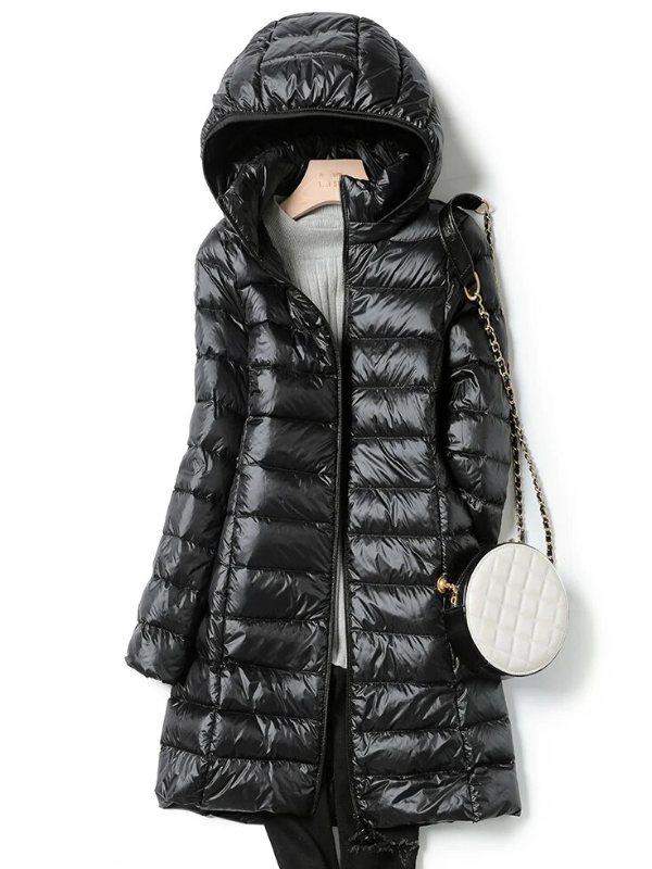 Women's Lightweight Puffer Coat – Longline Removable Hood Jacket