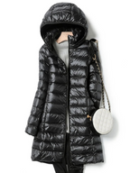 Women's Lightweight Puffer Coat – Longline Removable Hood Jacket
