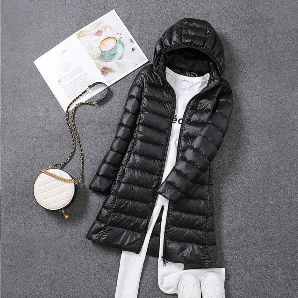 Women's Lightweight Puffer Coat – Longline Removable Hood Jacket