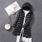Women's Lightweight Puffer Coat – Longline Removable Hood Jacket