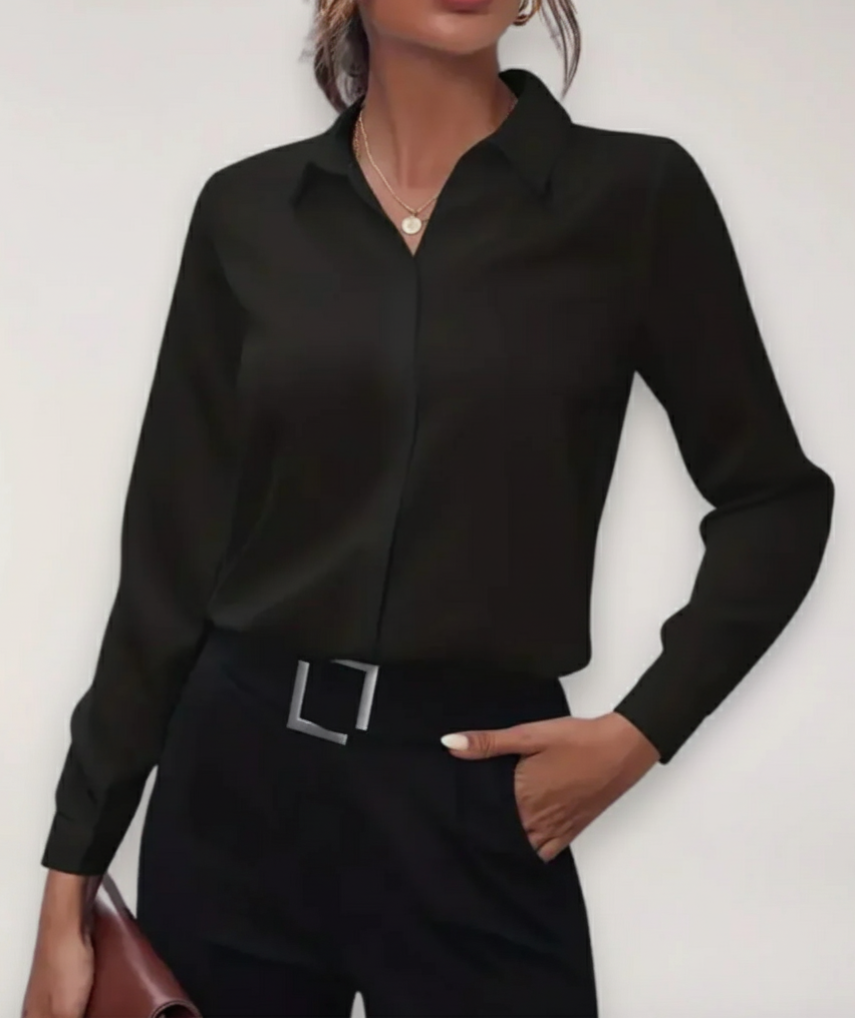 Women's Office Button Front Blouse – Tailored Classic Work Blouse