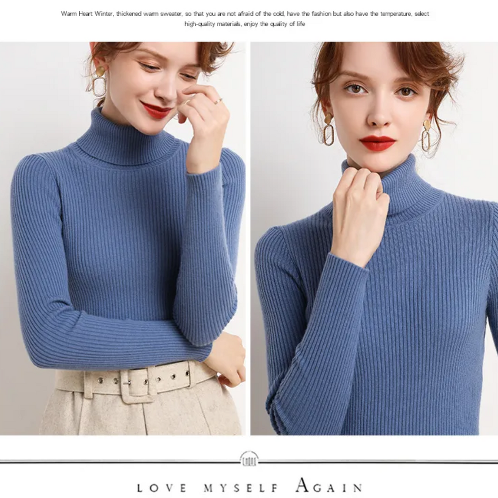 Women's Classic Roll Neck Sweater – Turtleneck Winter Knit Sweater