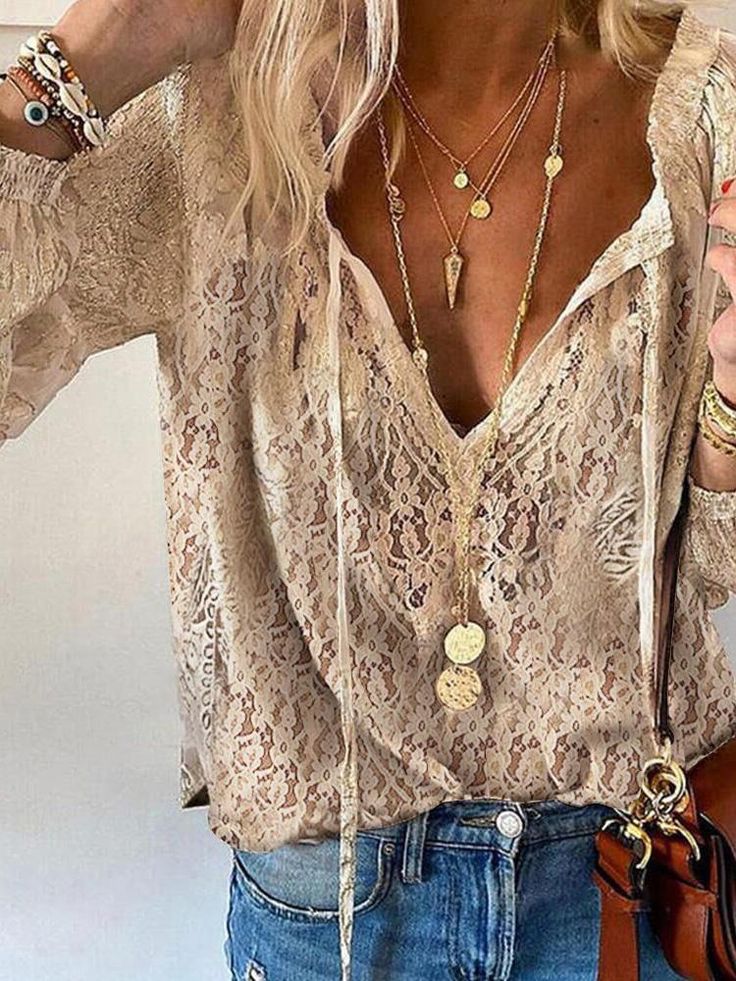 Women's Boho V-Neck Casual Blouse – Relaxed Everyday Blouse