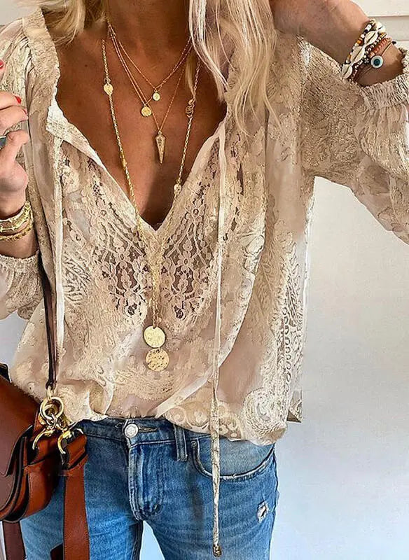 Women's Boho V-Neck Casual Blouse – Relaxed Everyday Blouse