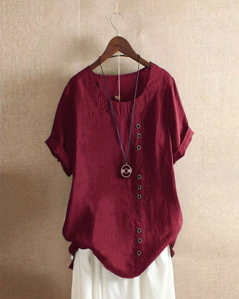 Women's Short Sleeve Button Blouse – Relaxed Button Detail Blouse